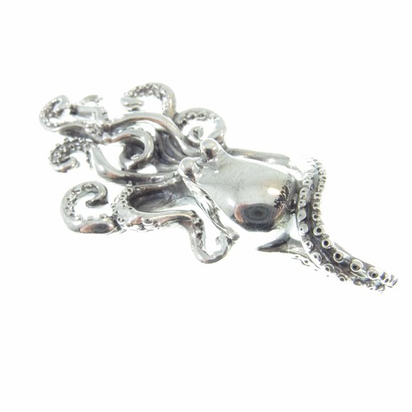 Solid 925 Sterling Silver Octopus w/ Tentacles Sea Kraken Slide Pendant for Men - Picture 8 of 9